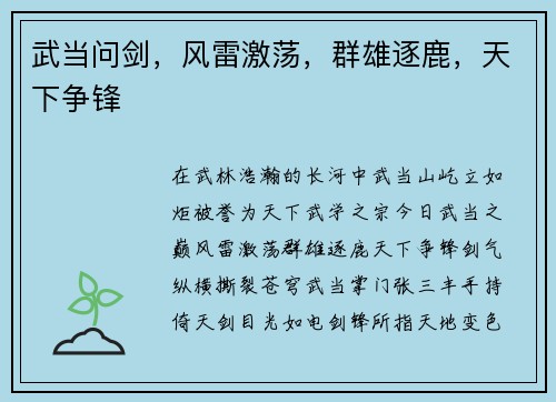 武当问剑，风雷激荡，群雄逐鹿，天下争锋